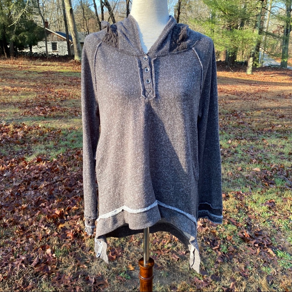 DYLAN TOP HOODIE GRAY DISTRESSED LACE POCKETS Size SMALL S